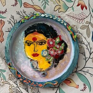Hand-Painted Decorative wooden Plate with Portrait